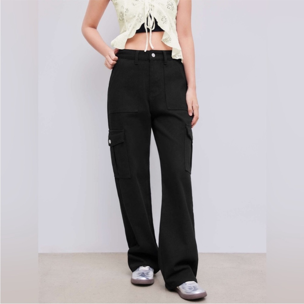 Cider Cargo Wide Leg Cargo Denim Jeans Pants Dark Grey Black Size XS Like New